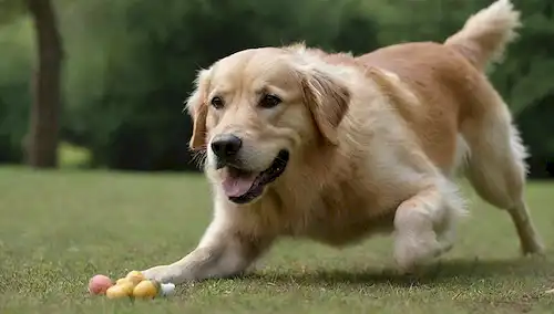 Un perro feliz corriendo con la pelota, el perro juguetono comiendo pescado, cerca de la botella de aceite de pescado, un tazón con kibble y agua, un cachorro con contenido acostado, una pata de perros que llega a la comida, un perro alegre saltando en el parque, un recuperador de oro jugando a la embrague