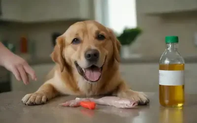Un perro disfrutando de un tazón de aceite de pescado