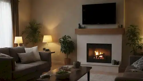 Una acogedora sala de estar con chimenea