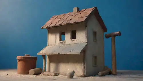Una casa con una fachada desgastada