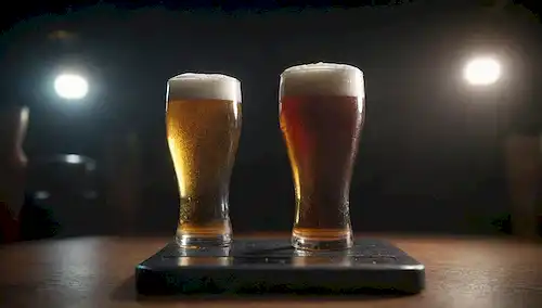 ilustración 3D de una persona, cristal de cerveza, escalas y un medidor de salud, rodeado de sombras oscuras