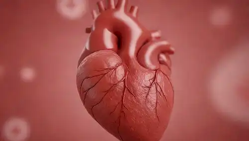 ilustración médica 3D de un corazón humano con símbolos de cruz roja superposición, vasos sanguíneos saludables en colores vibrantes, persona sonriente que da donación de sangre en el fondo, patrón de onda sutil para representar el flujo de sangre que da vida
