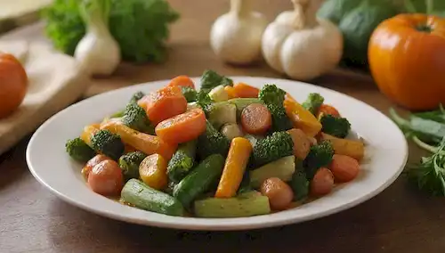 Verduras recién cocidas a vapor en un plato