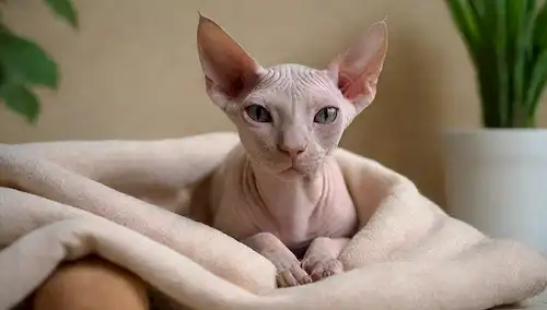 Un gato sphynx se curó en una bola
