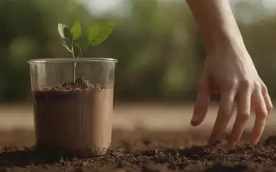 Contenedor lleno de agua con planta de barrido