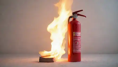 Un extintor de fuego doméstico con un color rojo brillante
