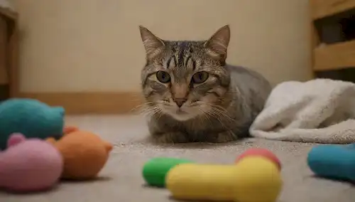 Un gato acostado en un piso