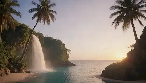 Una escena de la isla tropical con un mar tranquilo