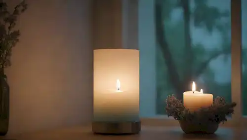 Una luz azul suave que emite de una lámpara minimalista