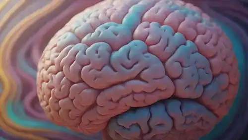 cerebro 3D, caminos neurales coloridos, patrones giratorios, curvas suaves, formas calmantes, colores calmantes, texturas sutiles, ambiente pacífico, enfoque suave, elementos naturales, formas orgánicas, diseño abstracto, tonalidades vibrantes, efectos gradientes, detalles intrincados, composición capa, humor meditativo