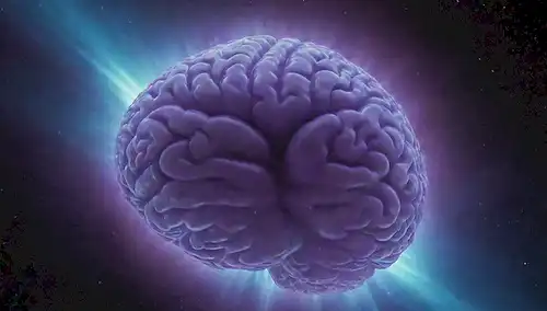 Escaneo cerebral 3D, vórtice púrpura giratoria y azul, colores aurora borealis inspirados, formas geométricas en movimiento, rayos de luz sutiles emanando de un punto central, atmósfera soñada, tonos futuristas