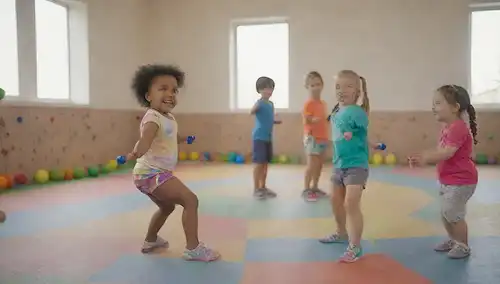 3-6 niños pequeños con ropa colorida y grandes sonrisas