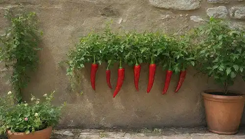 Un vibrante collage de una cama de jardín con plantas verdes exuberantes