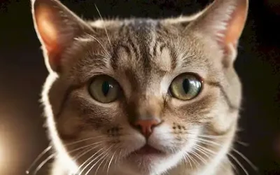 ilustración 3D de una cara de gatos con pupilos verticales