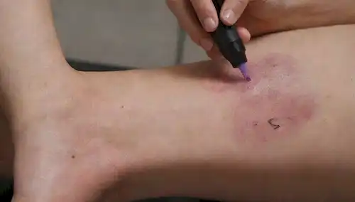 Proceso de eliminación de tatuajes 3D, piel con equipo de tratamiento de tinta y láser, dispositivo de retención de manos estéticas, entorno estéril, comparaciones antes y después