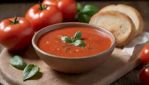 3 tomates maduros en una tabla de corte rústica de madera